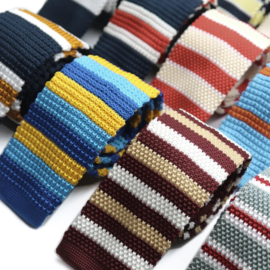 Striped Knitted Tie Casual and Fashionable Flat Head Tie 7CM Tie Colorful Personalized Trendy Manual Knot Tie Campus Style Qme