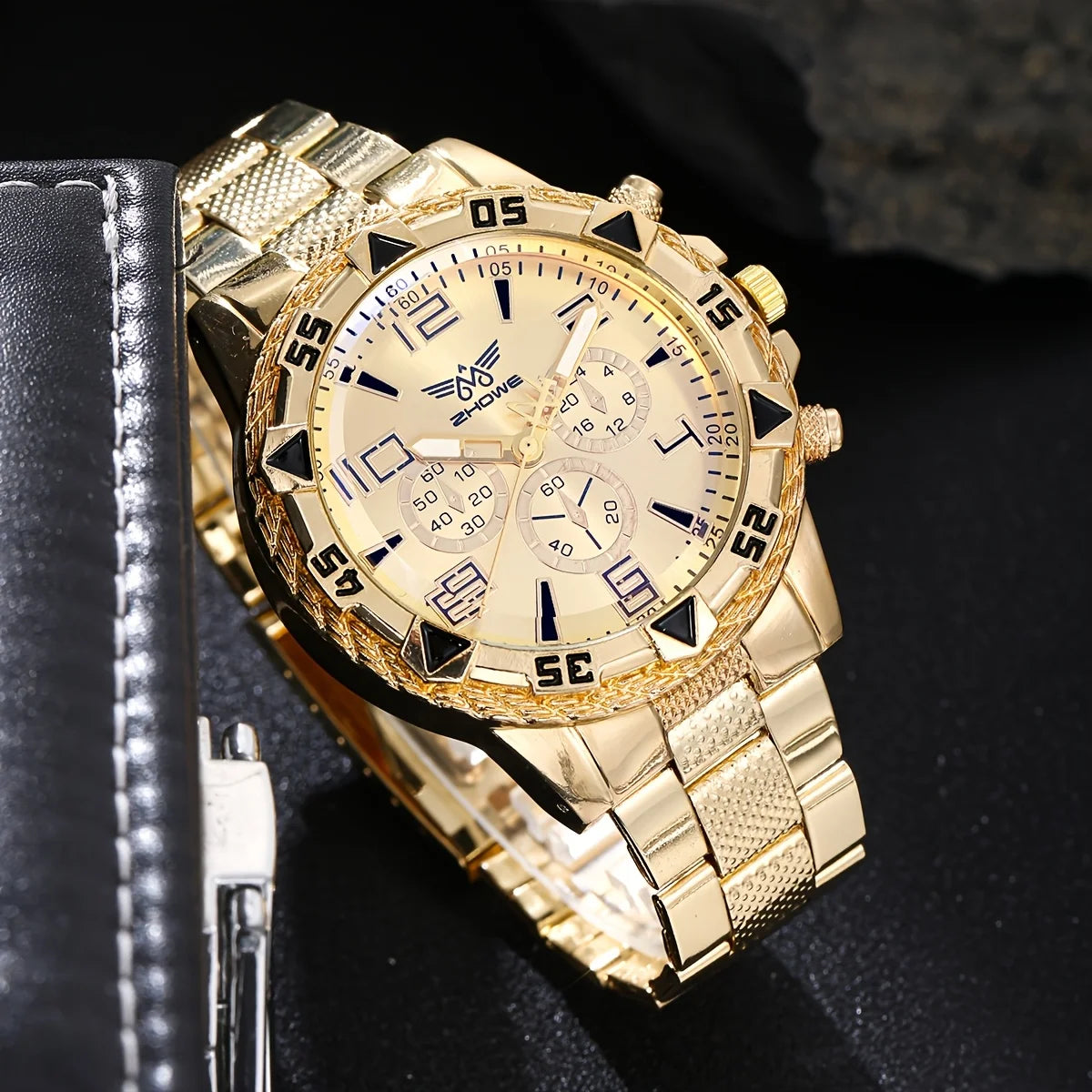 12PCS Men's Sporty Style Steel Belt Watch+Exquisite Ring, Necklace, and Bracelet Set for Christmas, Halloween, and Birthday Qme