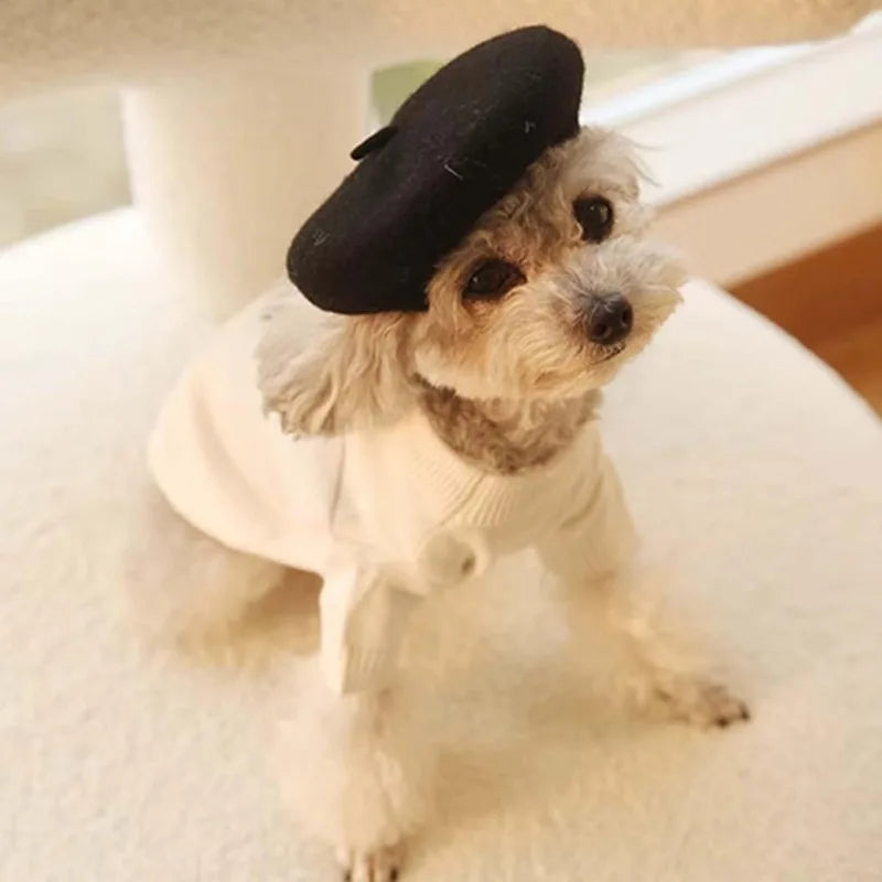 Ultra small dog beret cute kitten hat, fashionable pet hat wool mini hat photo props birthday accessories Christmas Halloween Qme