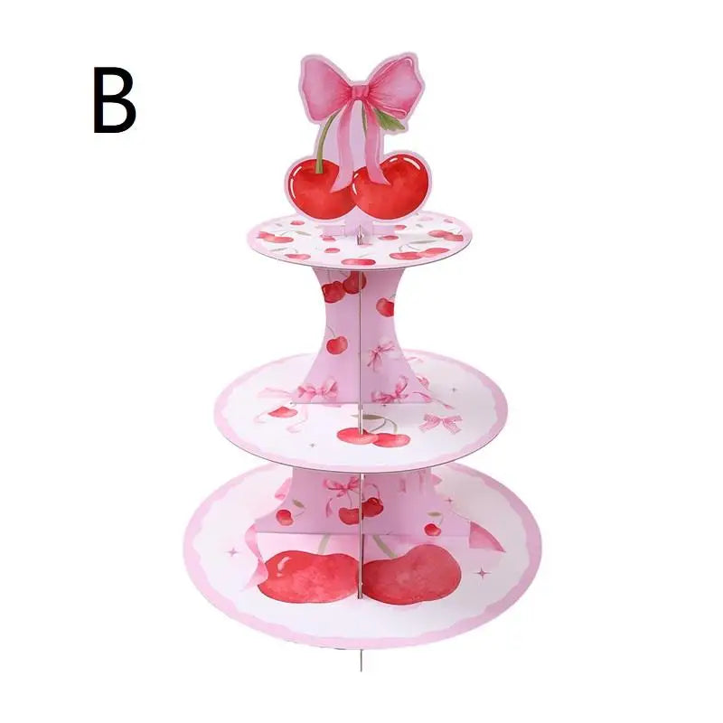 3 Tier Cake Stand Cherry Bow Party Display Birthday Cupcake Qme B