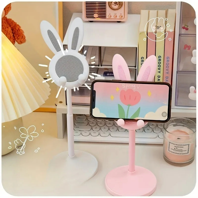 Pink Phone Holder Desktop Cell Phone Stand Adjustable Lovely Rabbit Cartoon Table Support For iPhone iPad Samsung Huawei Xiaomi Qme