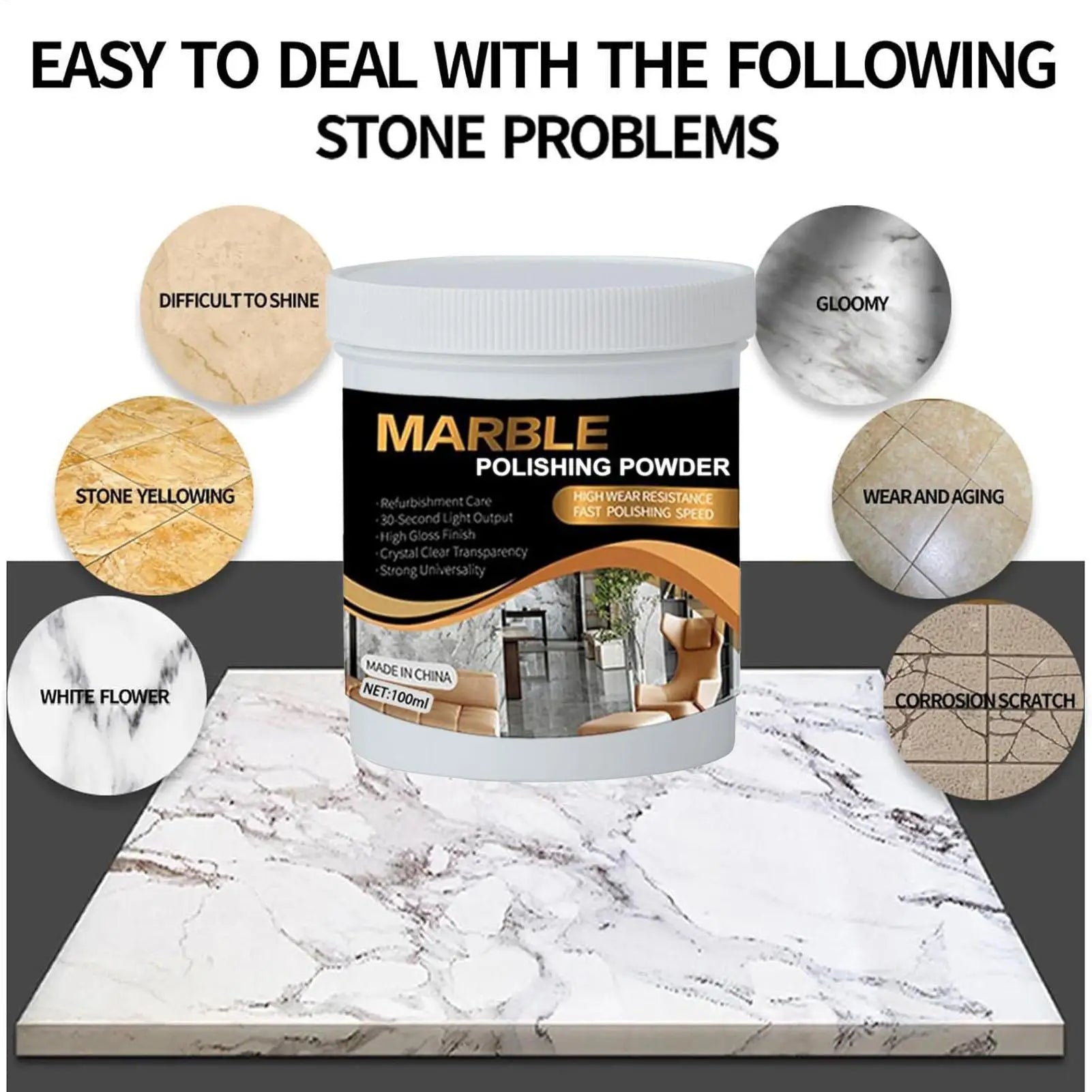 Granite Polishs 100ml Stone CountertopPolish Marble Cleaner Deep Cleaning Restorer Polishing Supplies For Porcelain Shower Sink Qme