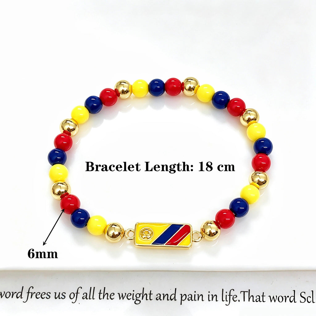 New Enamel Art Gold Plated Venezuela Mexico Colombia Flag Beaded Stretch Bracelet for Men Women Holiday Anniversary Jewelry Qme