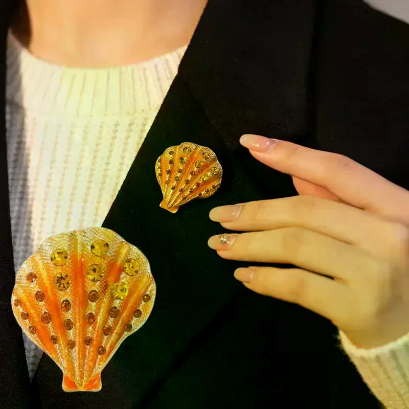Rhinestone Shell Brooches For Women Unisex Enamel Ocean Pins Friend Event Party New Gifts Jewelry Decoration Accessories Qme