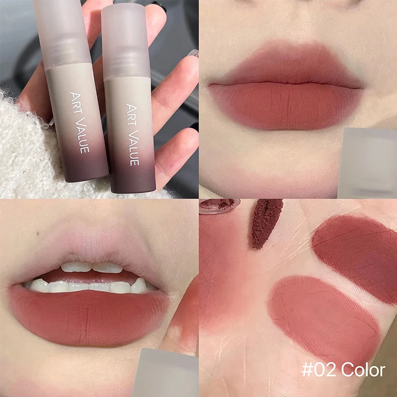 Sexy Long Lasting Velvet Matte Lip Gloss Liquid Lipstick Lip Makeup Women Beauty Red Nonstick Cup Waterproof Lip Gloss Tint Qme 02