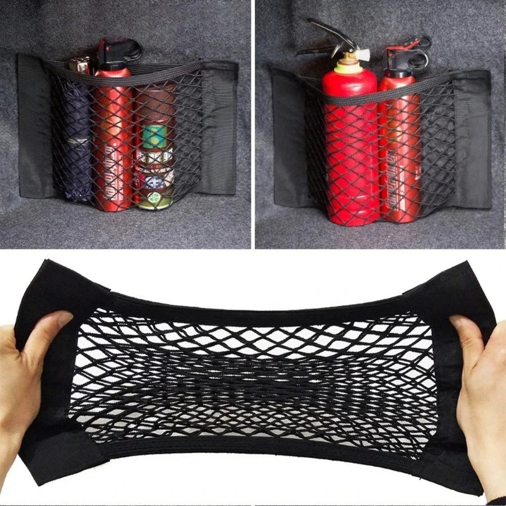 Doublelayered Mesh Bag Back Compartment Storage Universal Car Trunk Organizer Rear For Seat Net With Magic Tape Auto Interior Qme