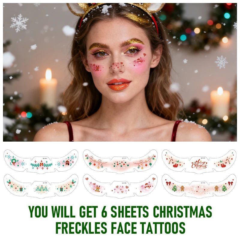 Pink Christmas Face Tattoo Stickers Snowflakes Deer Stars Heart Qme