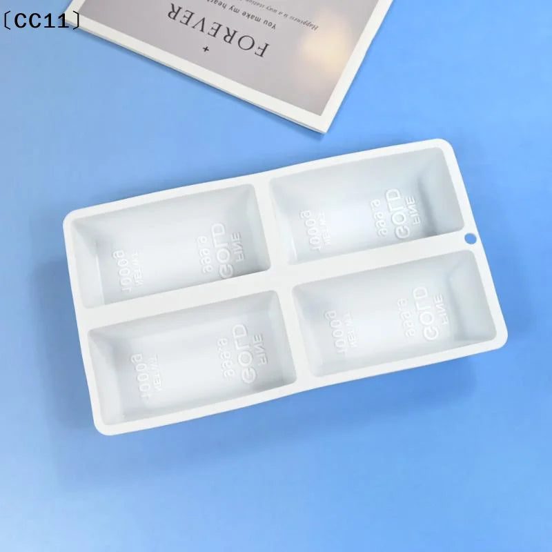 4-Cavity Gold Brick Mousse Cake Mold Bar Nugget Chocolate Dessert Qme