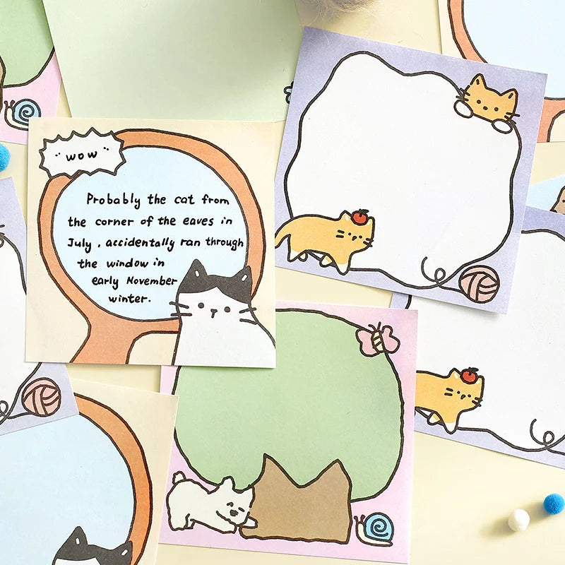 100 sheets Relaxation Series Cartoon Adhesive Cute Animals Notes Notepad Memo Pad Office School Supplies Stationery Stickers Qme