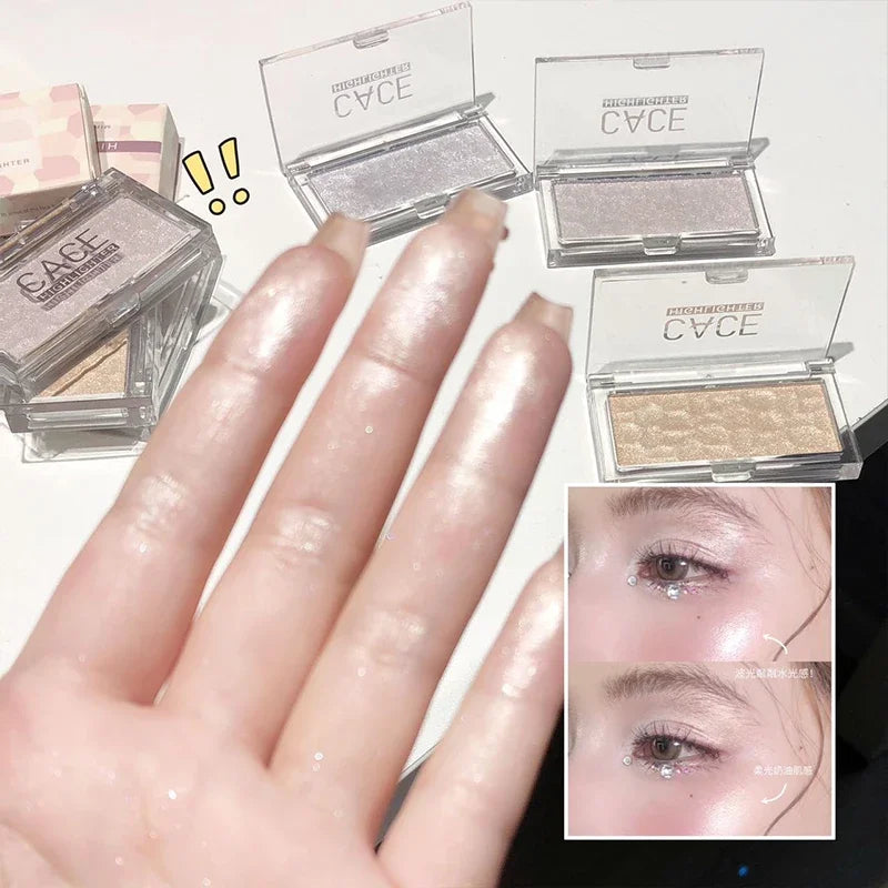 Champagne Gold Wave Highlighter Palette Monochrome Pink Glitter Rouge Powder Natural Three-dimensional Brighten Face Contouring Qme
