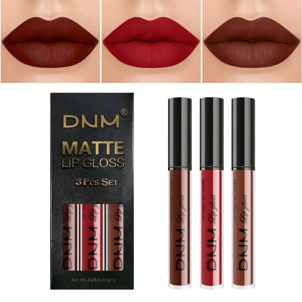 3pcs/set Liquid Lipsticks Waterproof Long Lasting Cosmetic Red Blue Purple Matte Lip Gloss Nude Lip Tint Stain Makeup Qme 02