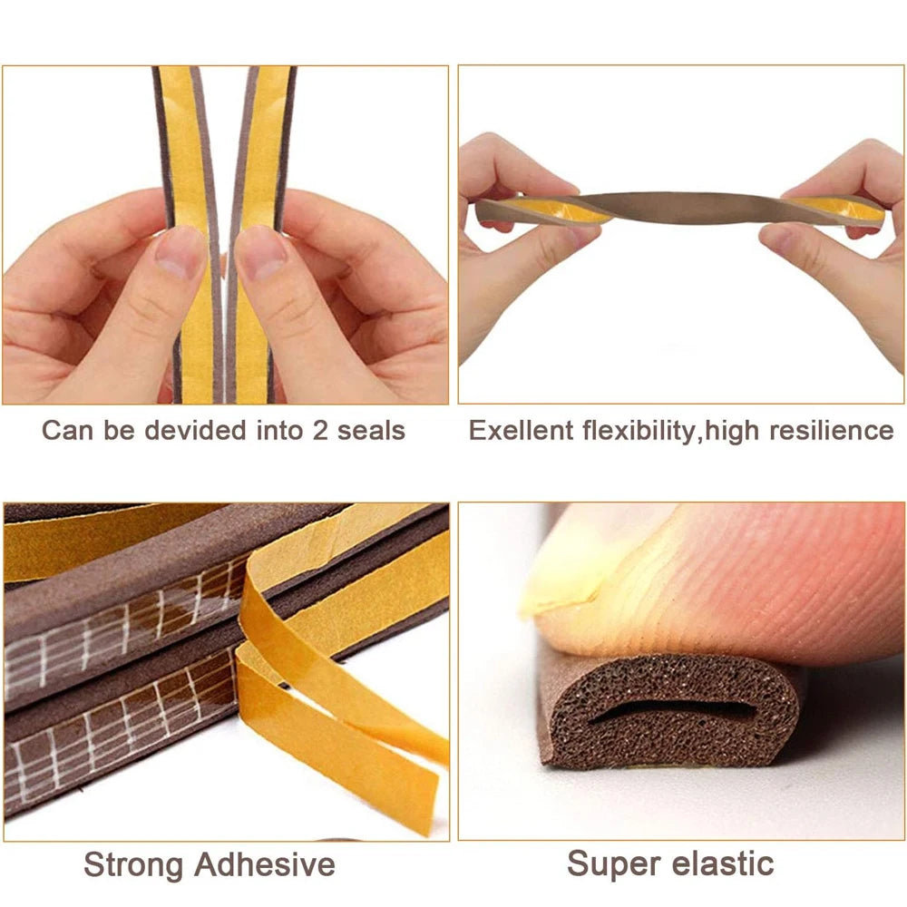 5M/10M Door Window Seal Strip DIEP Self-adhesive Acoustic Foam Sealing Strip Tape Insulation Windproof Rubber Weatherstrip Qme