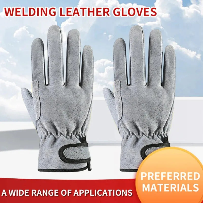1PCS Unisex Welding Gloves Summer Heat Resistant Short Safety Work Cotton Gloves for Handling Qme White