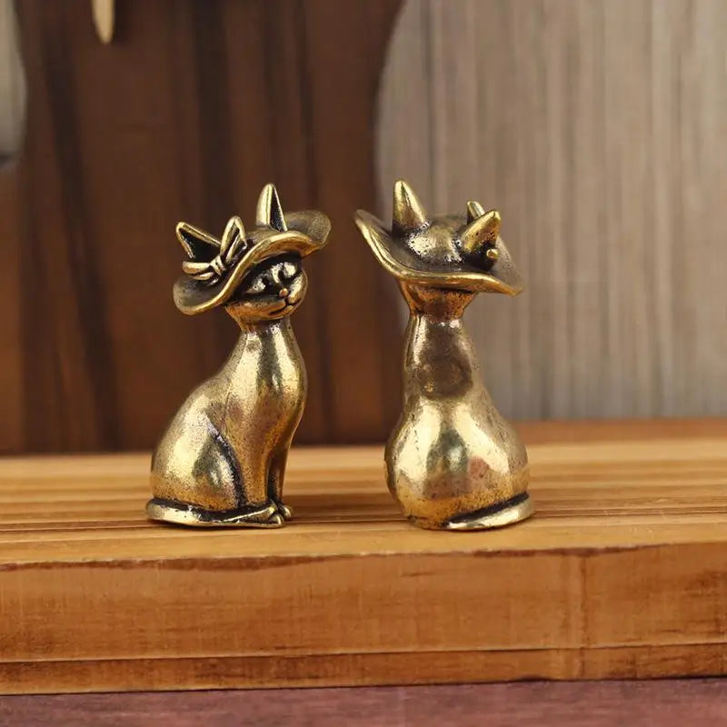 Brass Princess Cat Statue Creative Animal Desk Ornaments Desktop Qme