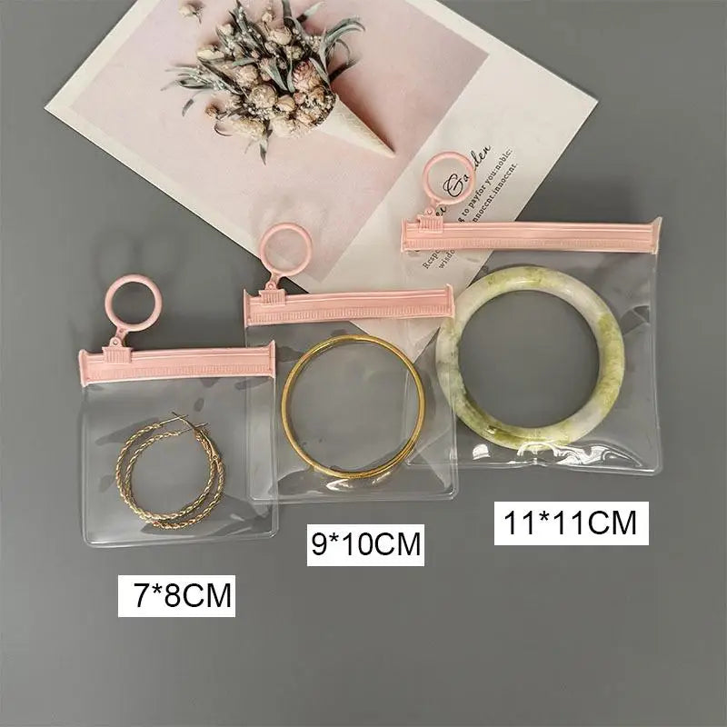 10Pcs Reusable Pink Jewelry Zipper Pouches Soft EVA Plastic Storage Envelopes for Small Jewelry Rings Home Organization Qme