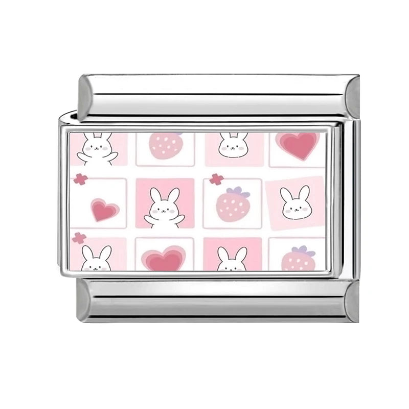 9mm Charm Links Bracelet Stainless Steel Y2K Kawai Cute Cats Listen to music Look at the moon Italian Men Women DIY Making Gifts Qme Style 19