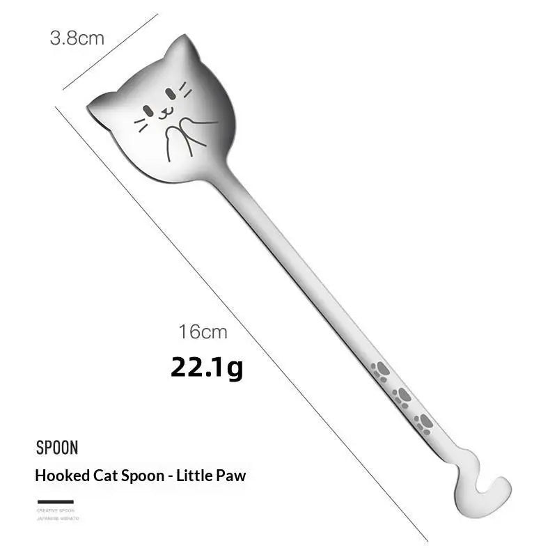 Stainless Steel Cute Cat Spoon Food Grade Cartoon Design Stirring Qme M
