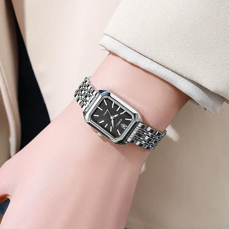 2026 2026 Light luxury steel strip women's watch pointer female student fashionable simple square quartz watch Qme SLBK