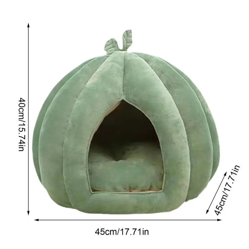 Pumpkin Cat Bed House Enclosed Cave Thickened Halloween Pet Hideaway Qme