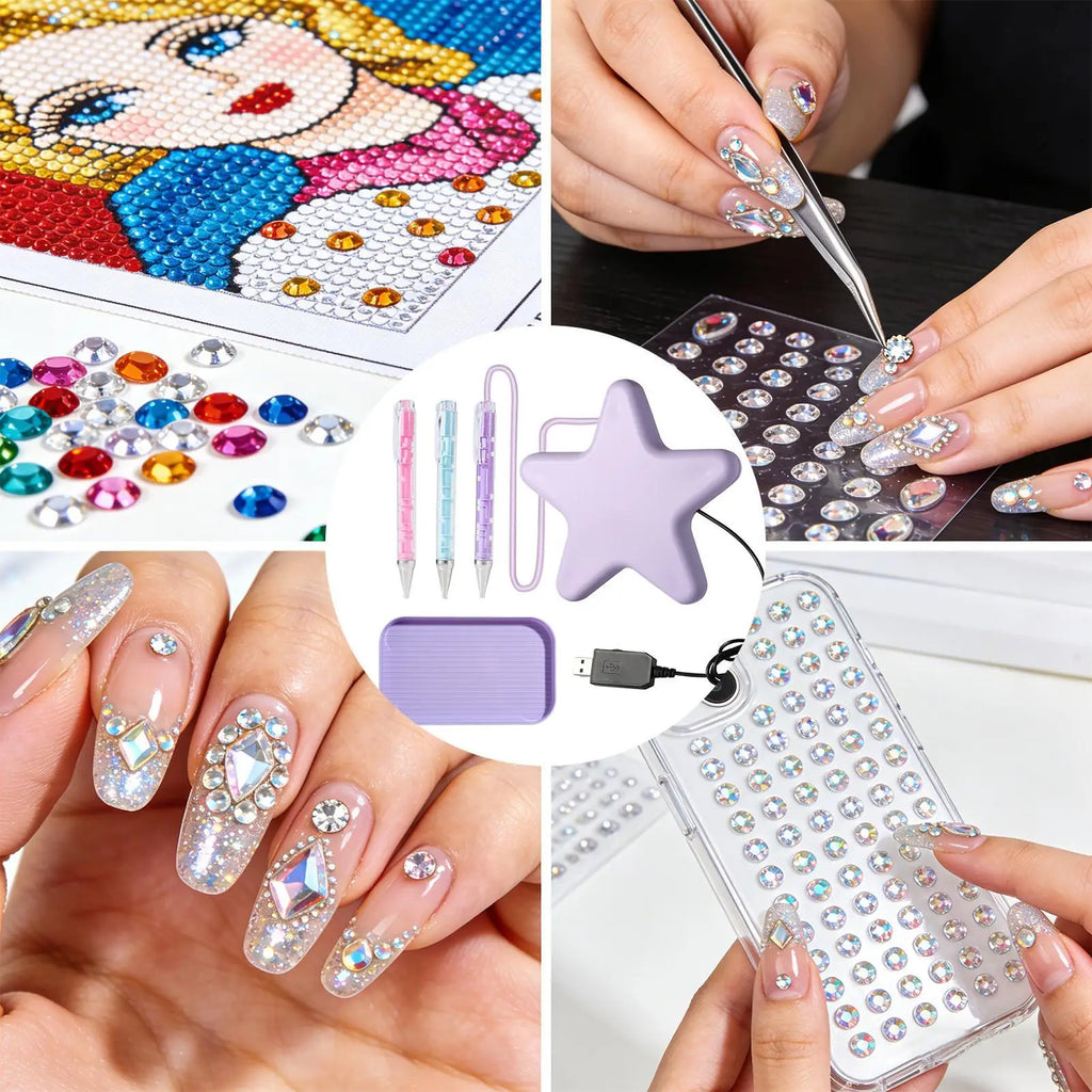 Rhinestone Art Vacuum Pen Wax Free Gems Applicator With Tray Rhinestone Art Pens Electric For Craft DIY Home Decor Adults Qme