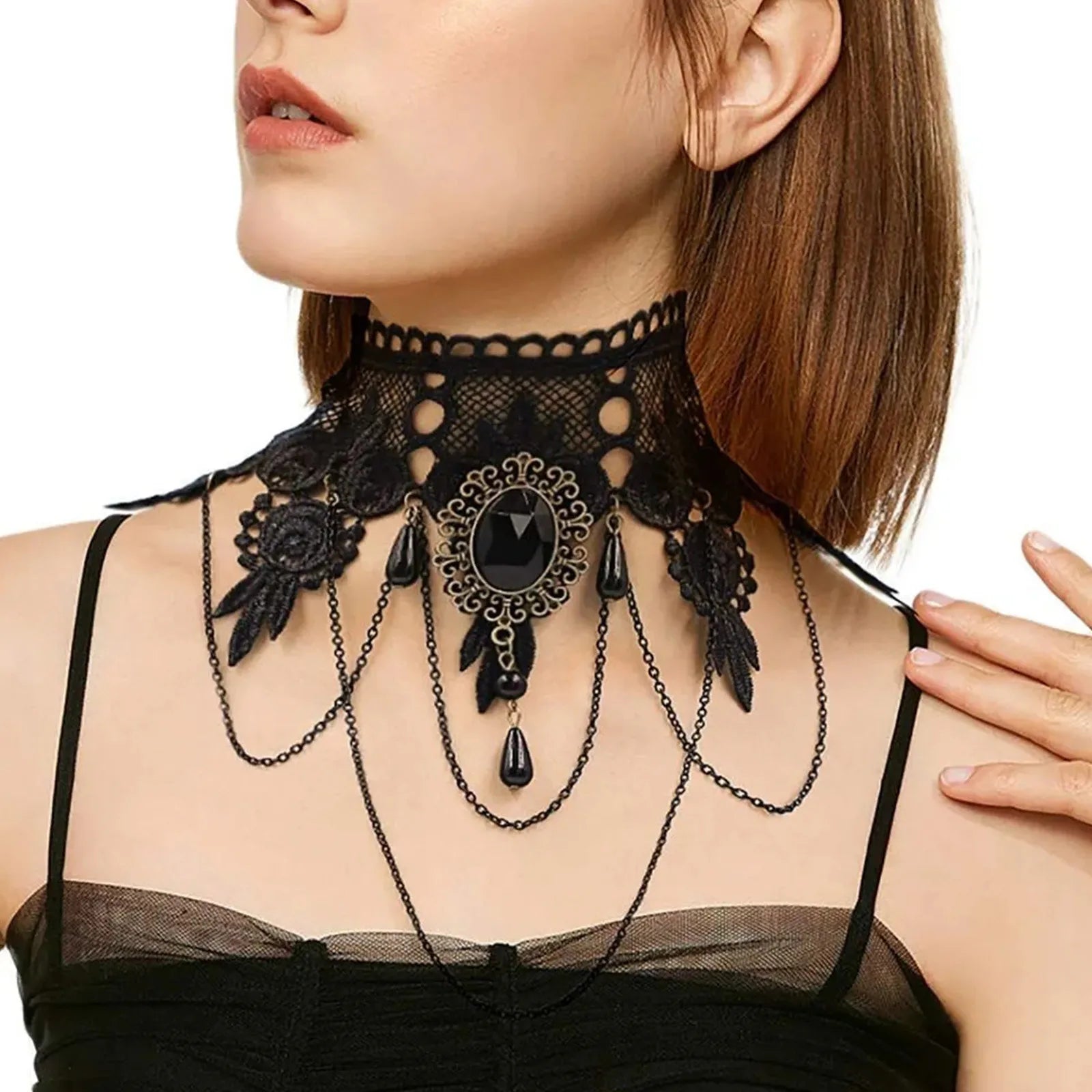 Punk Style Black Neck Strap Court Gothic Girl Necklace Fashinable Lace Collarbone Chain Collar Party Cosplay Accessories Qme Black
