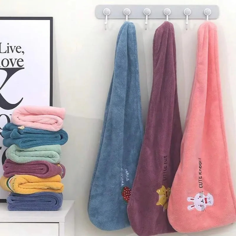 Coral Fleece Dry Hair Cap Female Cute Embroidery Soft Absorbent Quick Qme