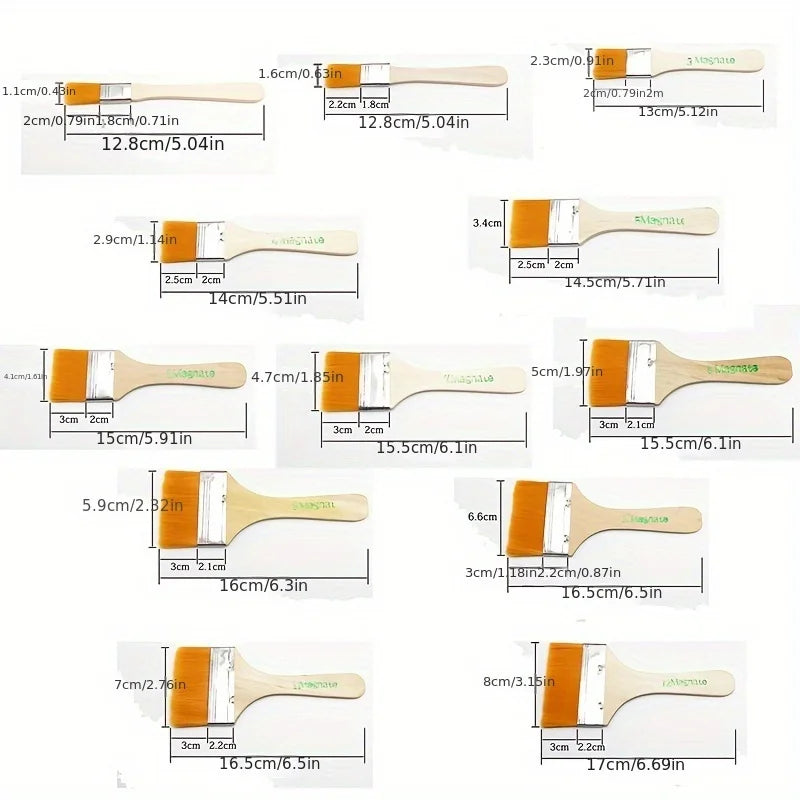 12pcs/set Nylon Bristles Oil Painting Board Brush Barbecue Brush Large Medium Small Paint Bristles Brush Art With Children's Qme