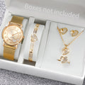 3/5Pcs Butterfly Watch Jewelry Set Women Rose Gold Mesh Quartz Wristwatch Crystal Butterfly Necklace Earrings Bangle Ring Gift Qme B Without Box