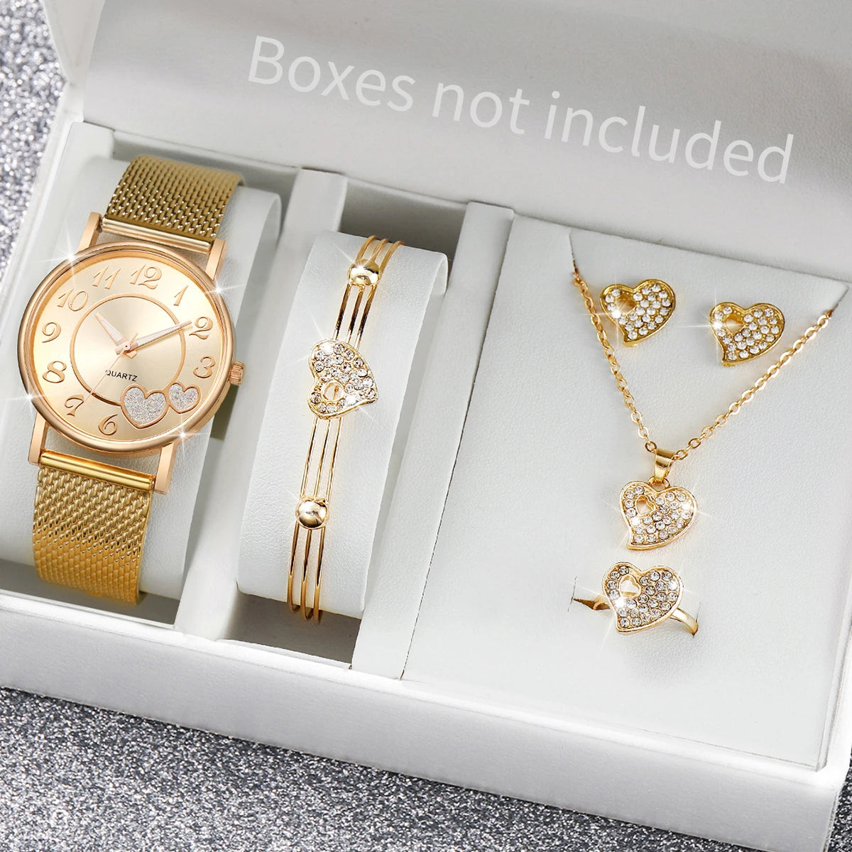 3/5Pcs Butterfly Watch Jewelry Set Women Rose Gold Mesh Quartz Wristwatch Crystal Butterfly Necklace Earrings Bangle Ring Gift Qme B Without Box