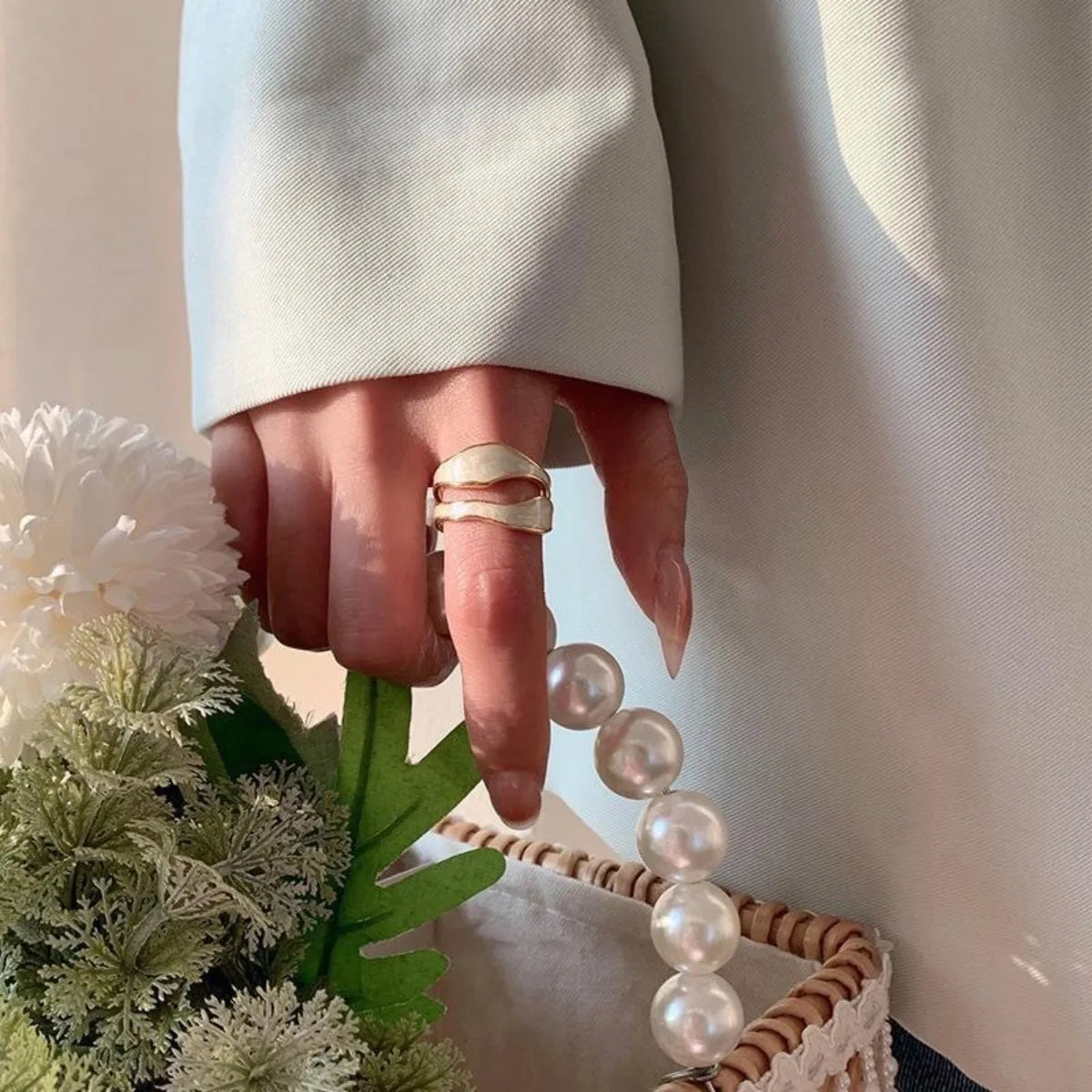 1pcs Drop Glaze Wedding Rings Women Couples New Fashion Elegant Double-layered Irregular Geometric Handmade Party Jewelry Gifts Qme