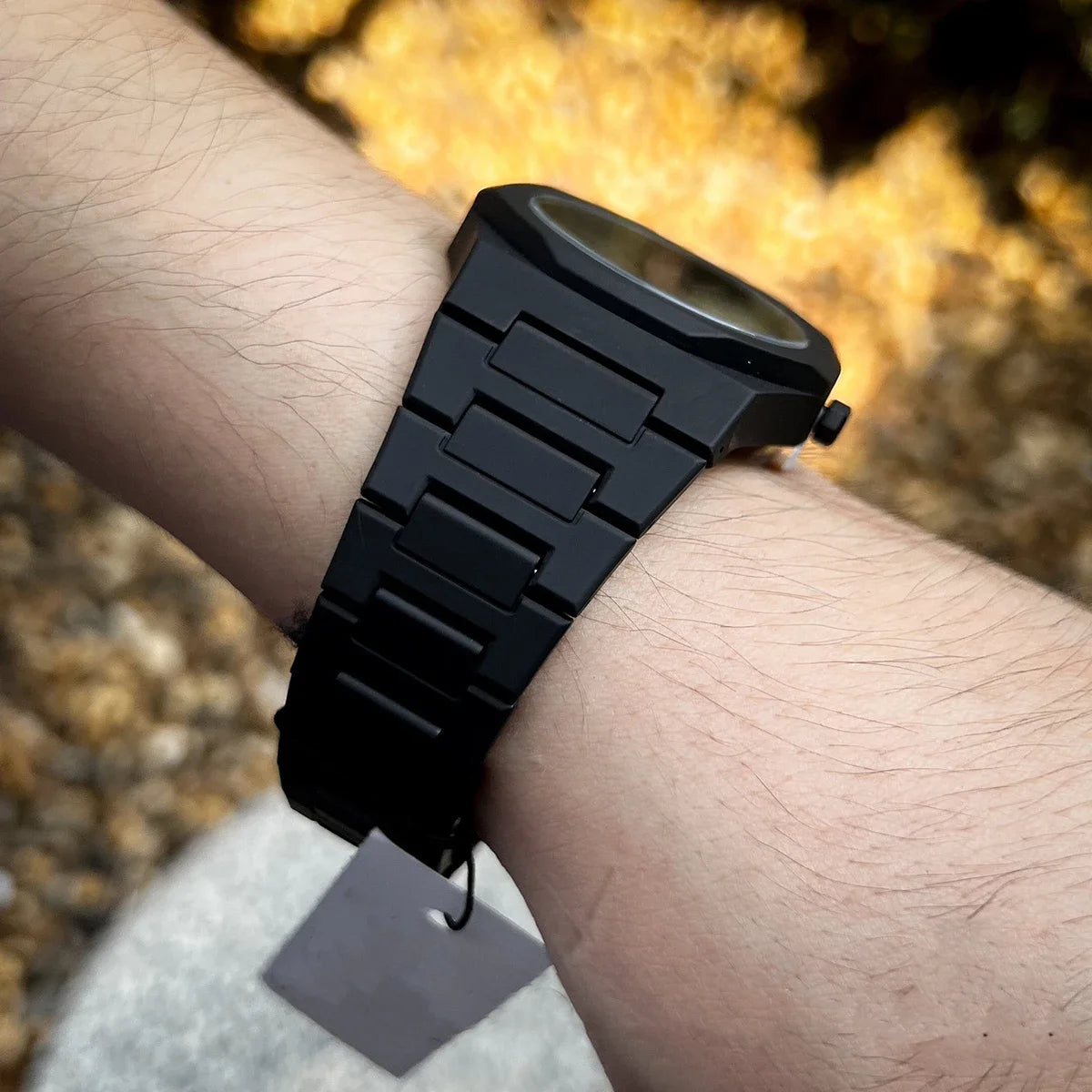 2PCS Men's Watch Sets Fashion Casual Sport Black Resin Quartz Watch Free Bracelet Qme
