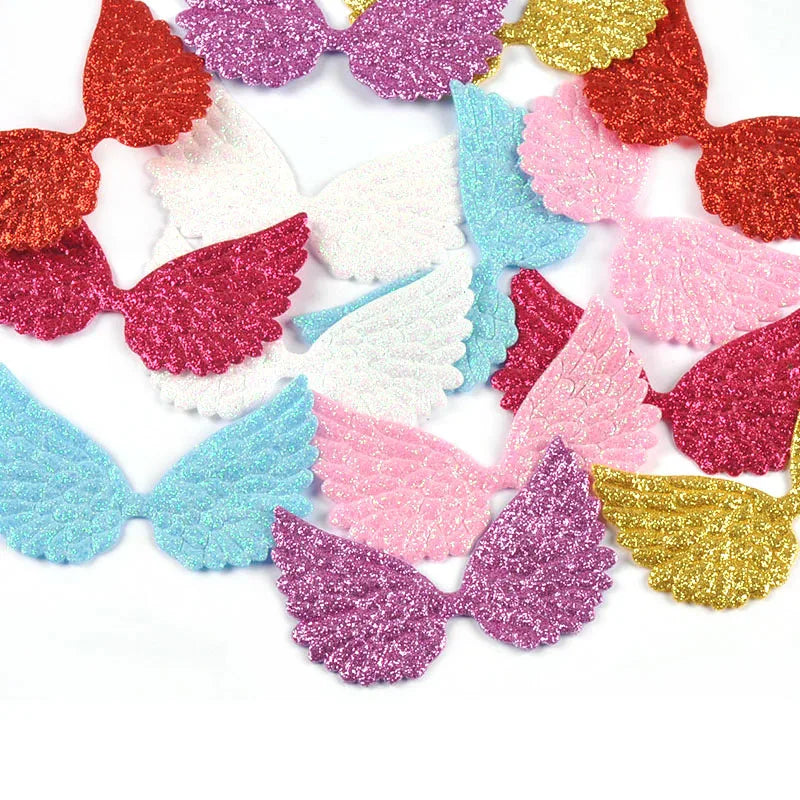 20Pcs 7.2x4.4cm Glitter Random Mix Colorful Wing Patches For Headwear Accessories DIY Scrapbooking Supplies Sewing Clothes Decor Qme