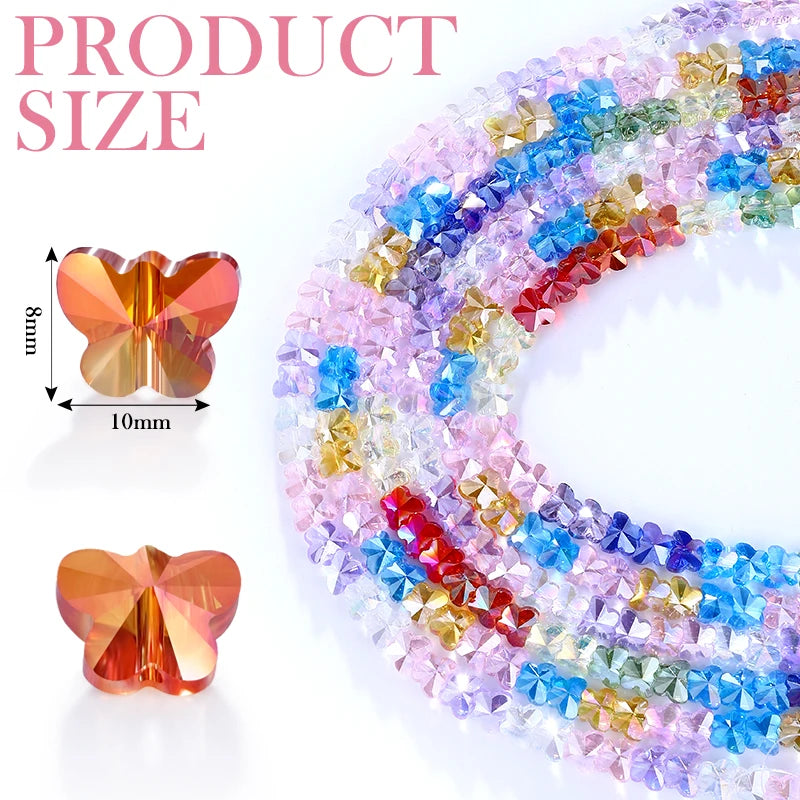8*10mm Colorful Glass Butterfly Beads Crystal Insect Loose Beads for Bracelet Necklace Earring Jewelry Making Beading Projects Qme