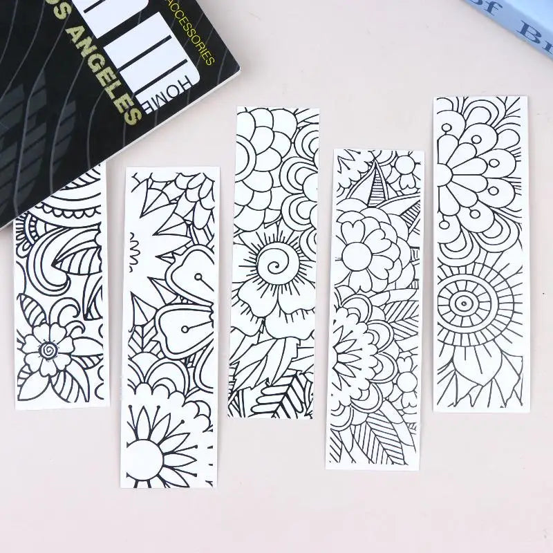 Flower Pattern Coloring Bookmarks DIY Blank Black Line Drawing Qme