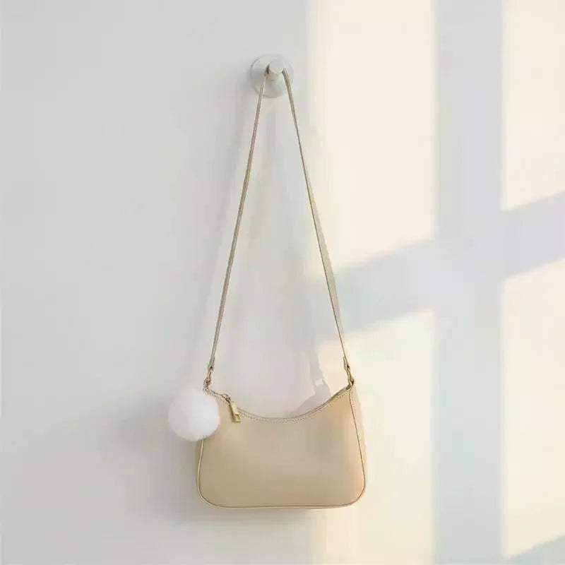 1Pcs Trendy And Simple Solid Color New Small Square Bag High Quality Fashion Single Shoulder Armpit Bag With Hairball Qme