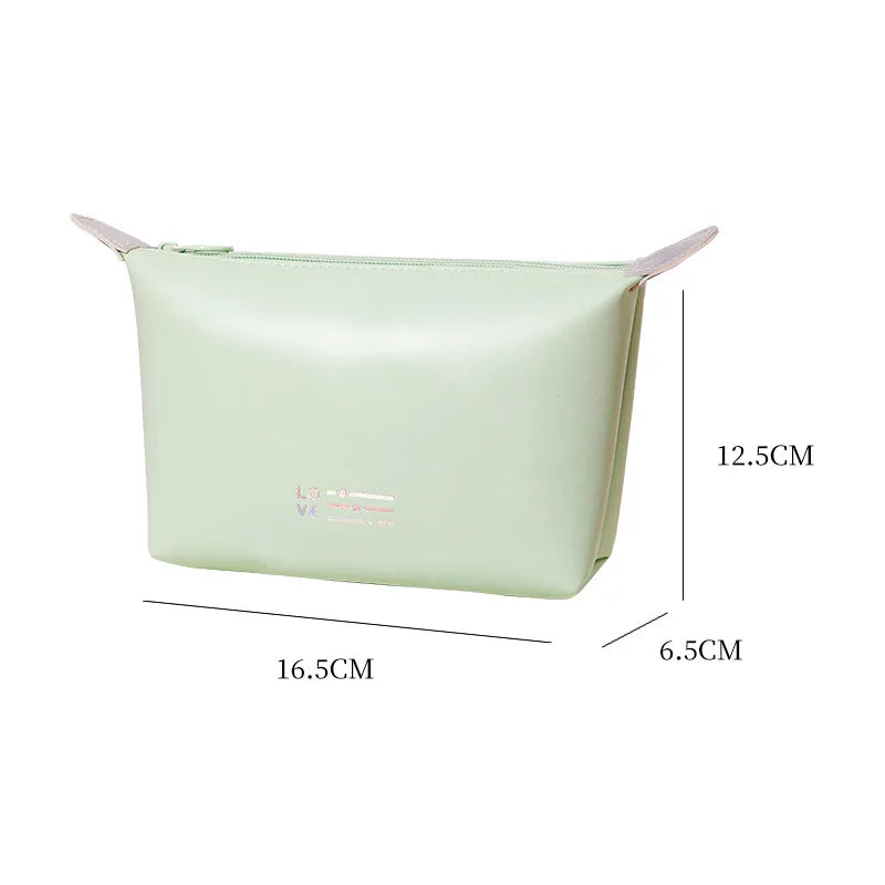 A Traveling Toiletry Makeup Organizer Large Capacity PU Leather Dumplings Cosmetic Bag Waterproof Tophandle Washing Storage Bags Qme Light green