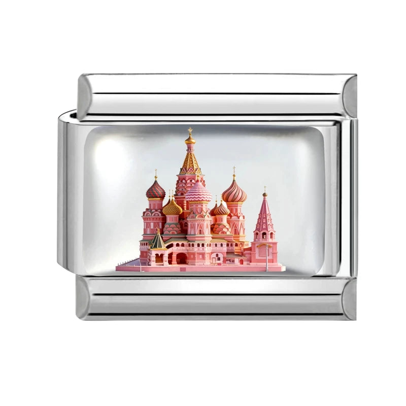 New2026 Hot Fashion Church Tower of Pisa Roman Colosseum Charm Italian Links Fit 9mm Bracelet Stainless Steel Making DIY Jewelry Qme Style 15