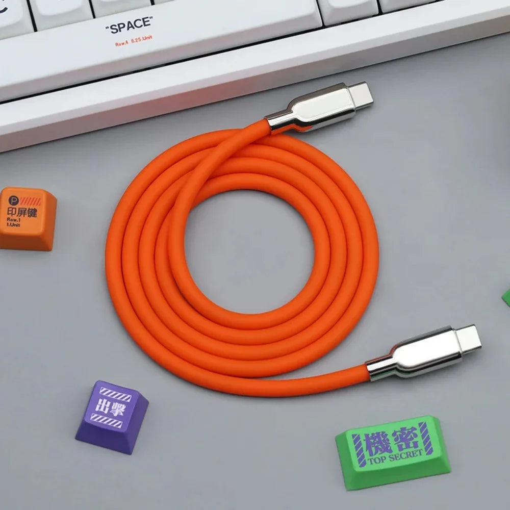 240W USB C Type-C Liquid Silicone Cable PD Fast Charging Cable Quick Charge Line for iPhone 15 17 Pro Huawei Samsung S23 Xiaomi Qme Orange 0.5m
