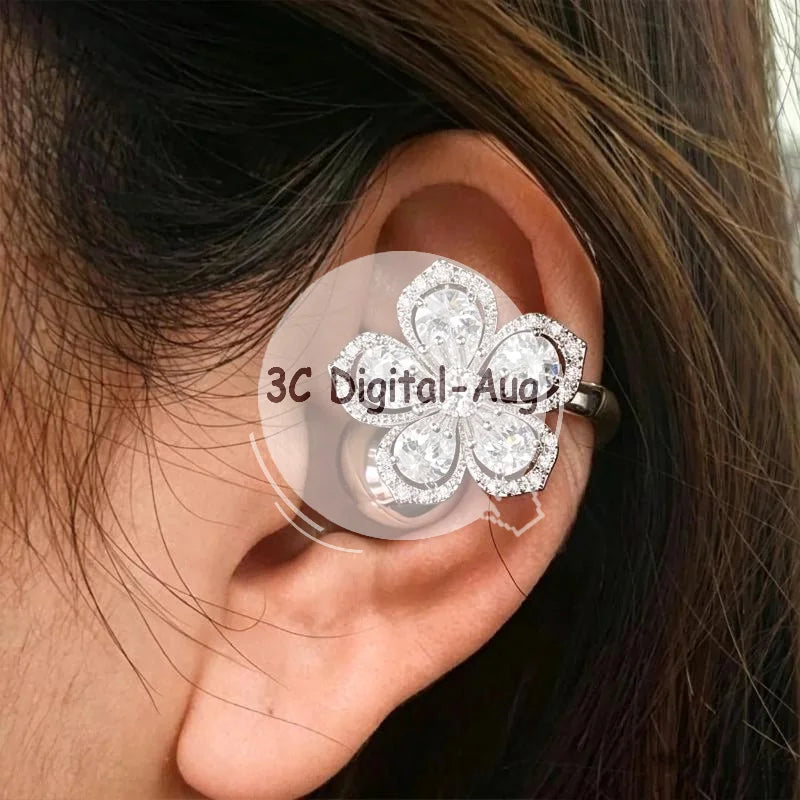 Shiny Flower Rhinestone Bluetooth Headset Clip Detachable Exquisite Qme
