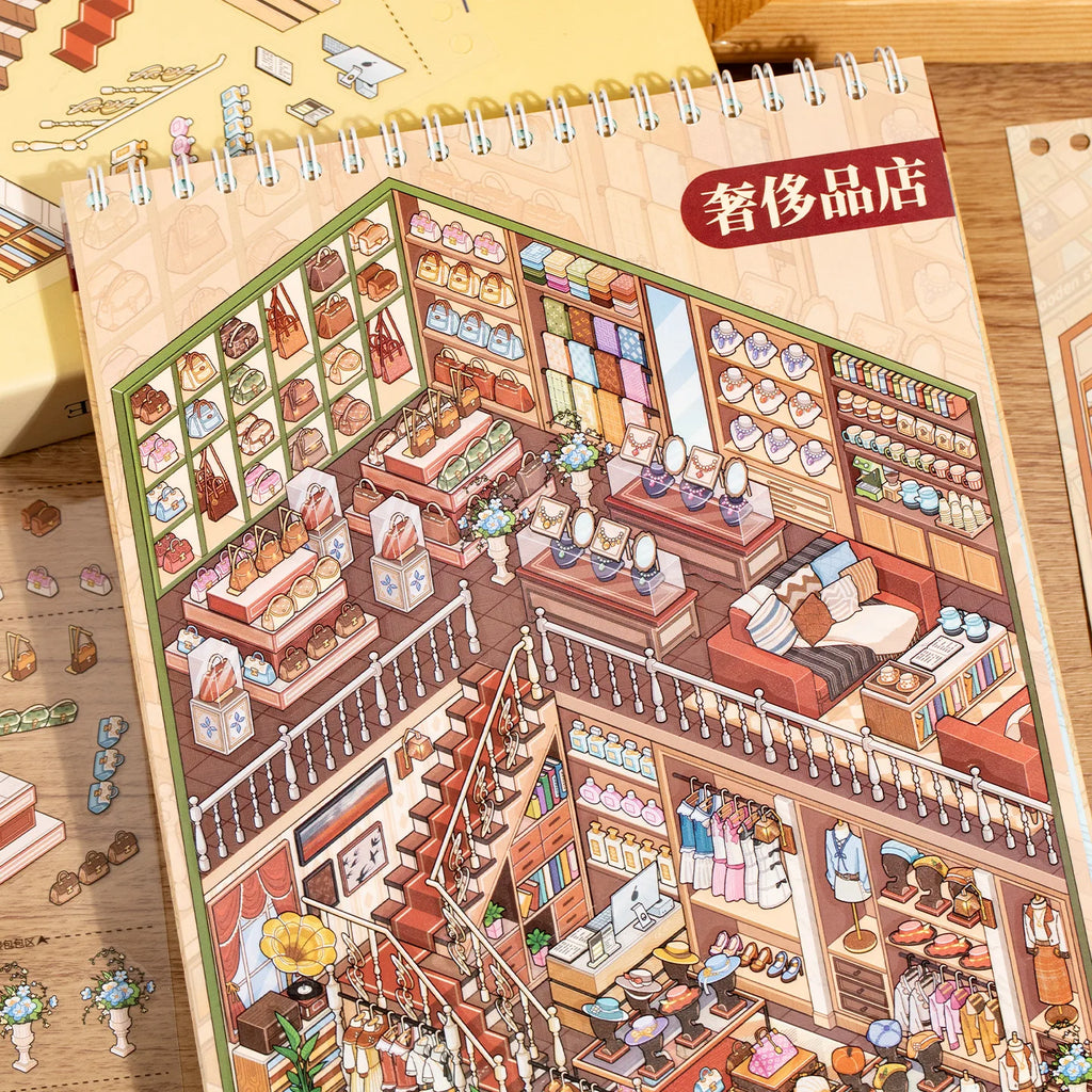Stress Relief Restock Sticker Book, Shop Scene Organizing Decor Papers, Multi-Scenery Design, Perfect for DIY Lovers Qme