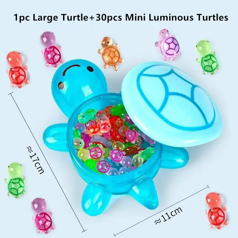 1PC Night Glow Large Turtle+Mini Luminous Turtles Figurines Resin Craft Glowing Turtle Storage Ornament Landscape Desktop Qme BL1