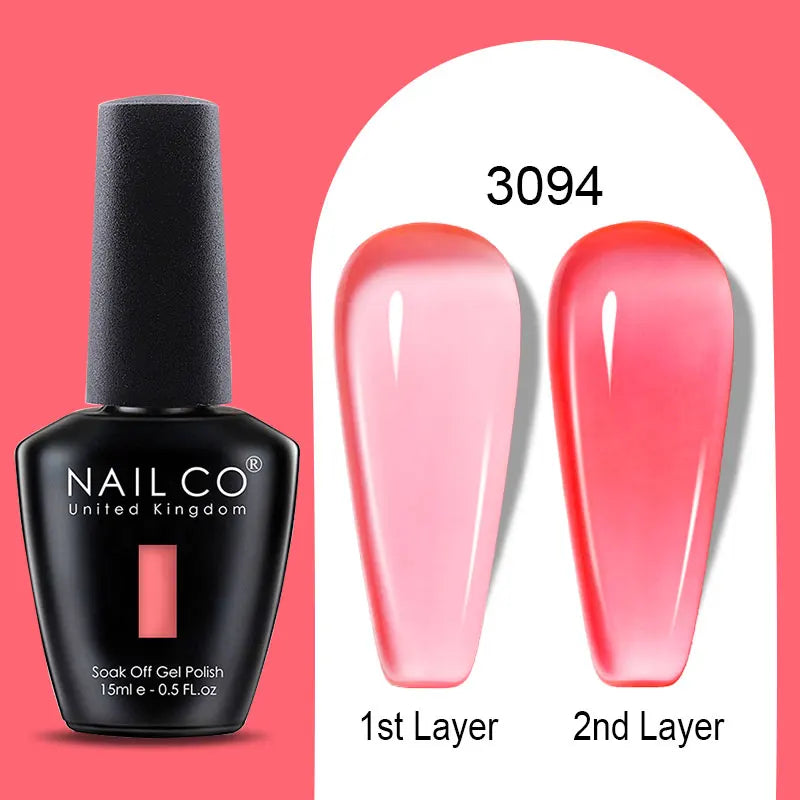 NAILCO Rubber Base Gel Polish Milky Pink Jelly White Beige 6Colors