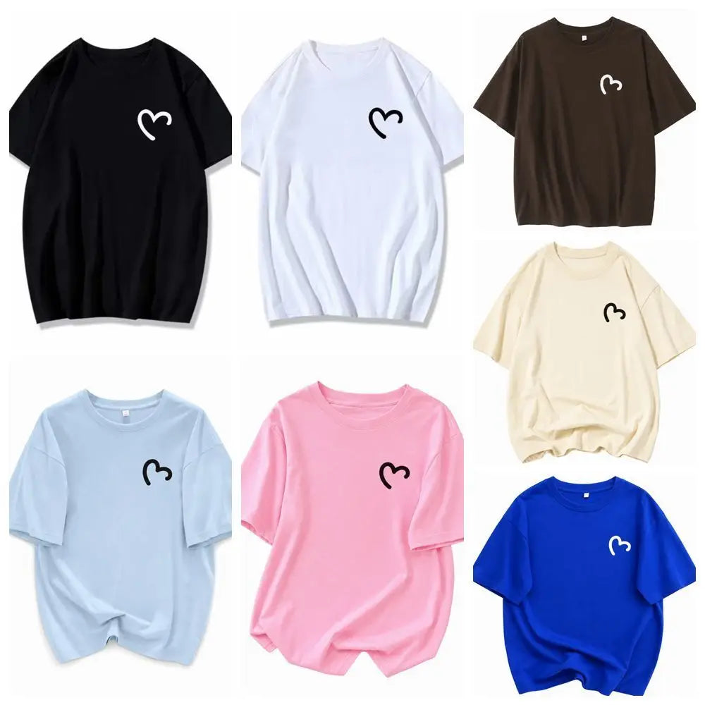 Fashion Round Neck Oversized T-shirt Loose Fit Simple Couple Outfits Qme