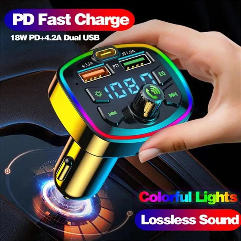 Versatile Bluetooth 5 0 Car Charger FM Transmitter PD 18W Type-c Dual Qme