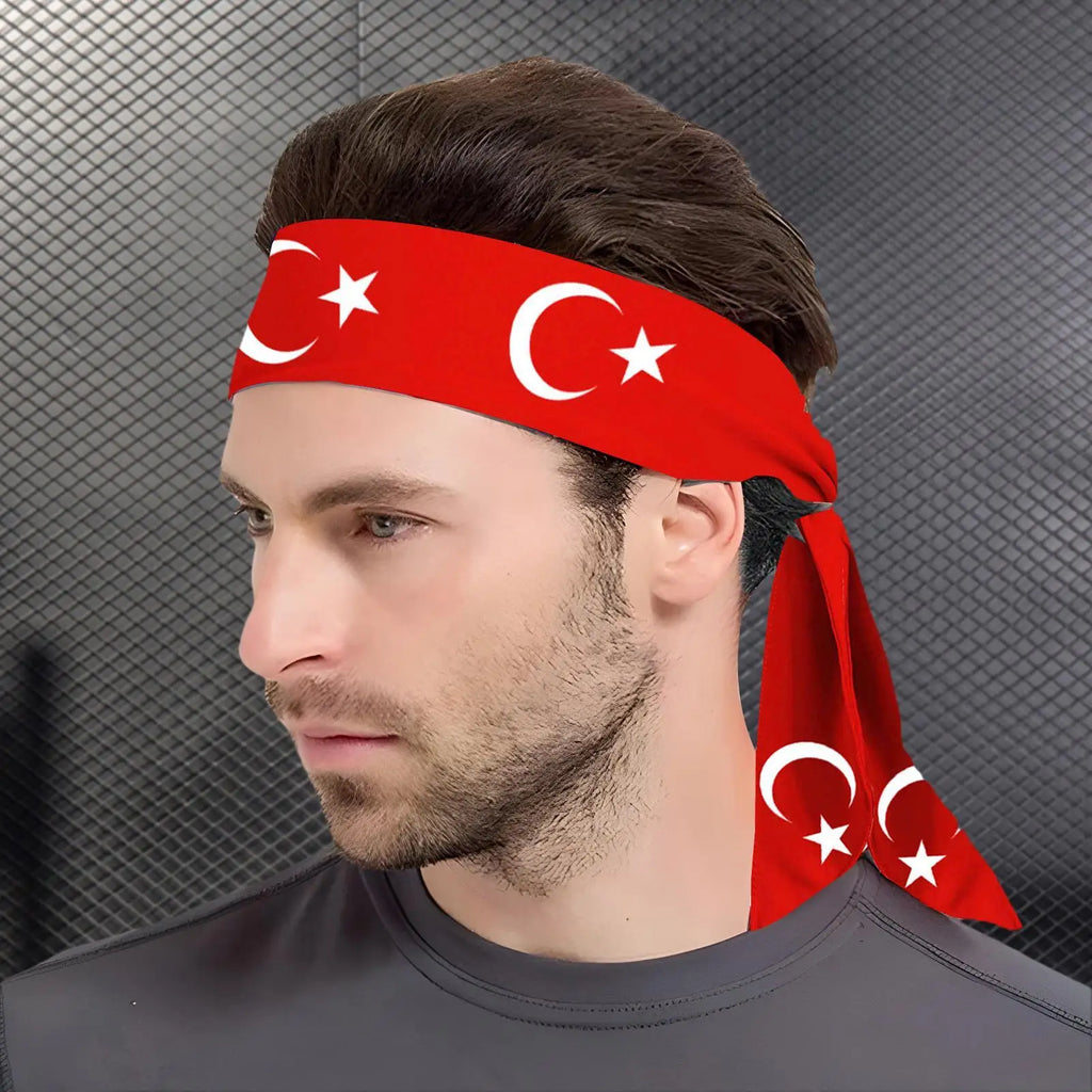 1pcs Running Headbands Turkey Flag Tie Running Headbands Breathable Female Sports Headscarf For Running Football Yoga Hiking Qme