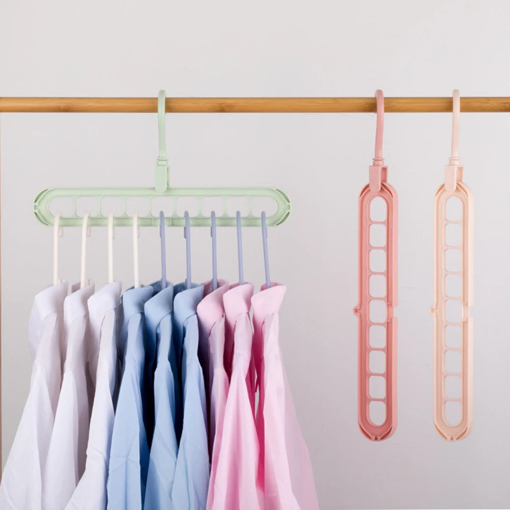 Plastic 9-Hole Foldable Hangers, Heavy Duty Space Saving Clothes Organizer Hangers, For Room, Closet, Wardrobe Home Door Qme