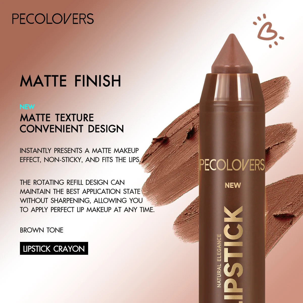 2In1 Matte Lipstick Pencil Waterproof Long Lasting Lip Brown Velvet Qme
