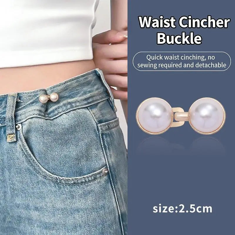 Fashion Shiny Rhinestones Pearl Adjustable Waist Buckle Jean Buttons Reusable No Hole Waist Cincher Clip For Clothing Dresses Qme A1
