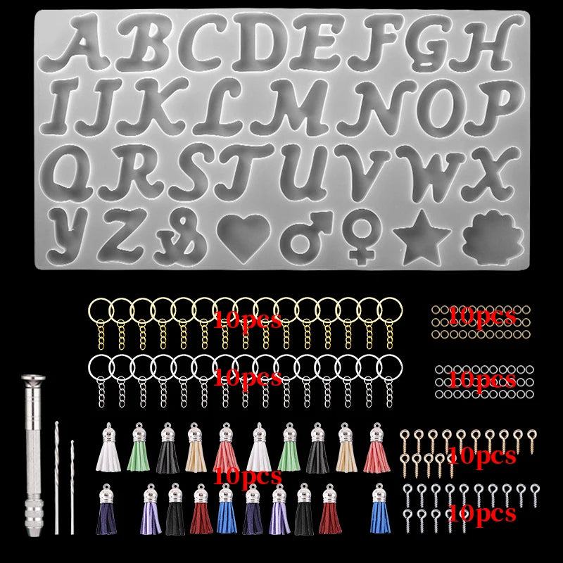 Alphabet Resin Molds Kit Backward Letter Number Silicone Casting Molds Resin Epoxy Molds For Keychain Making Pendant Jewelry DIY Qme 9