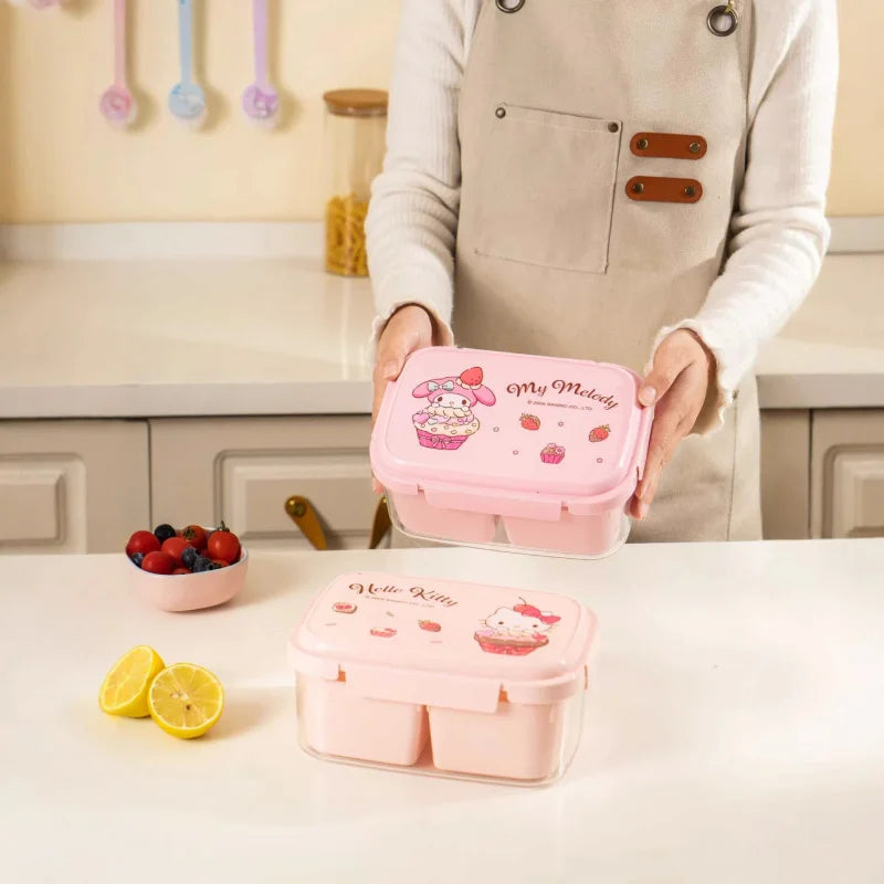 Hello Kitty Kuromi Food Storage Container—Microwave-Safe, Portable, Divided Compartments, Odor-Free, Insulated Lunch Box Qme